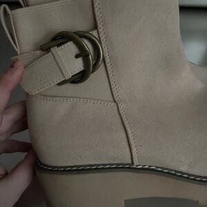 Torrid Cream Heeled Boots with Buckle
